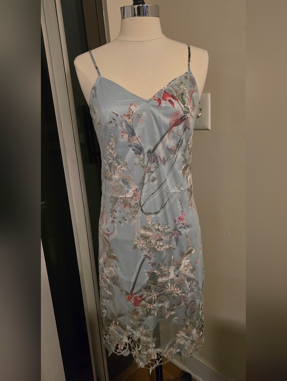 Bebe Light Blue Floral Lace Slip Dress Size 2